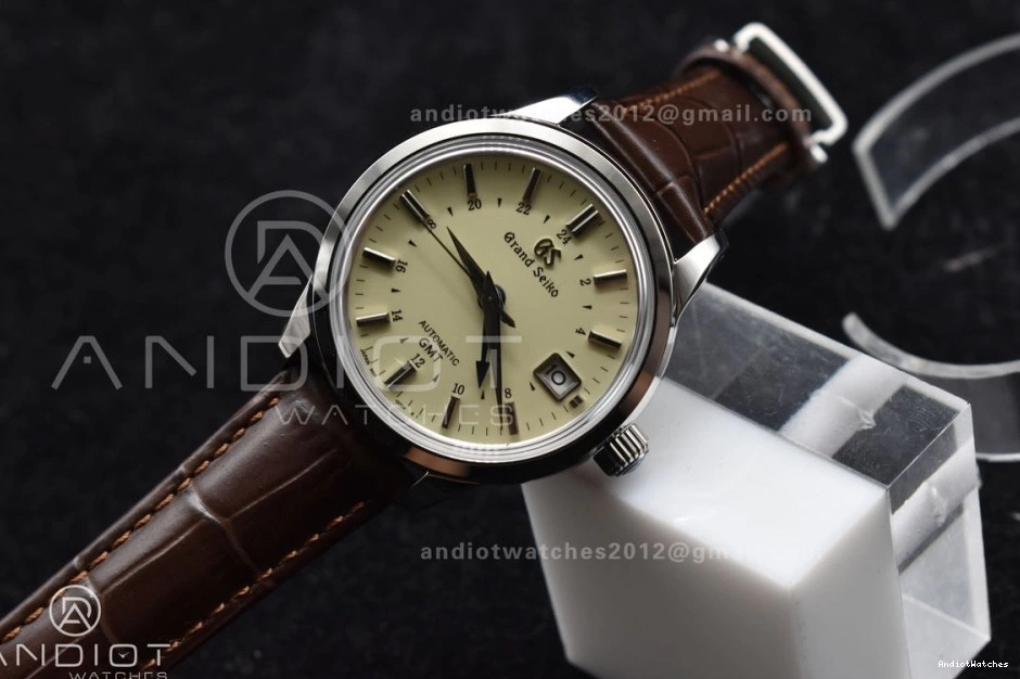 GSF Reliable 1:1 on Dial Edition Grand 886 Elegance Strap NH SS Best Brown Leather Cream GMT Seiko 0125